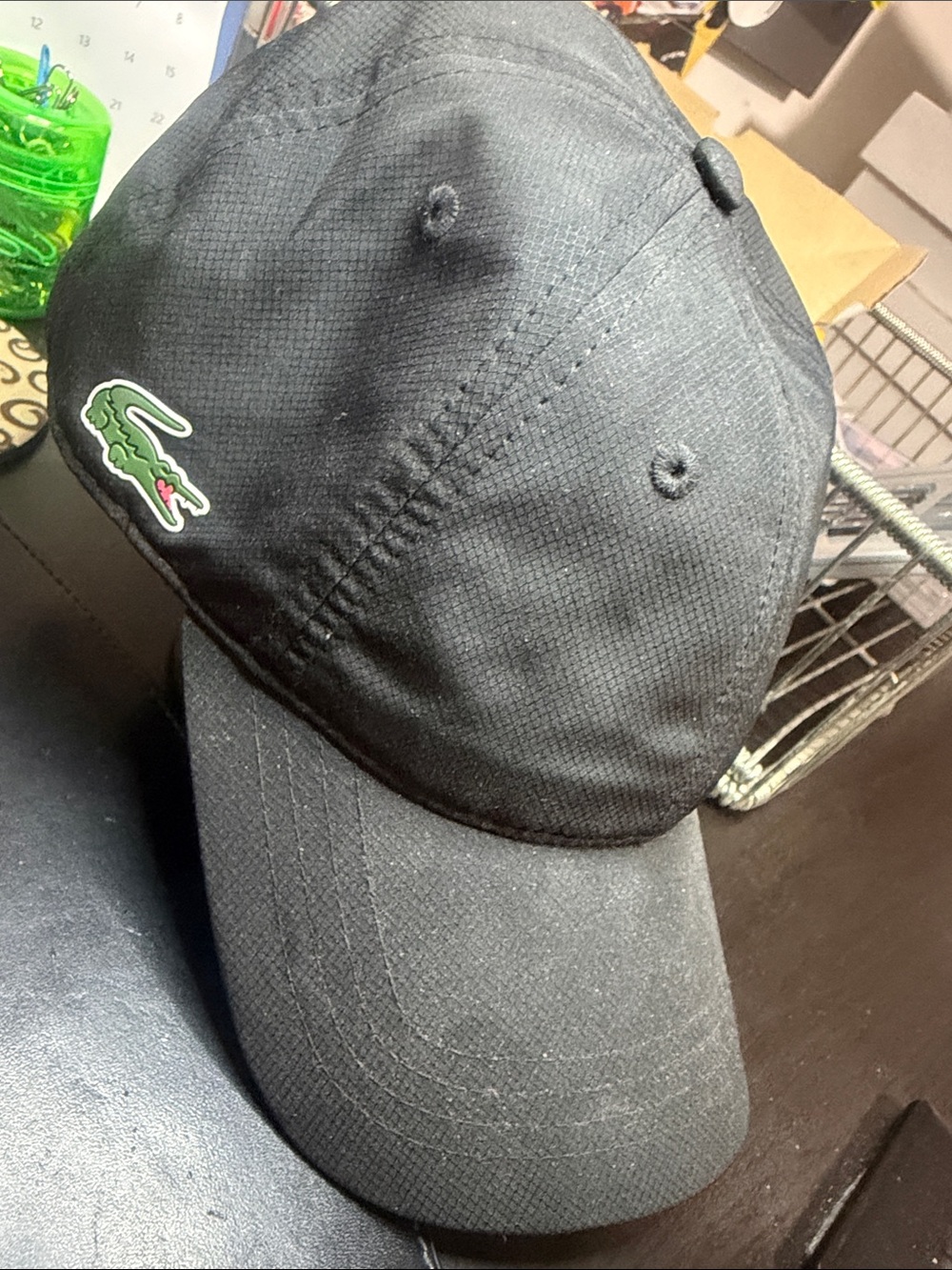 Lacoste Black Baseball Cap with Green Croc Patch